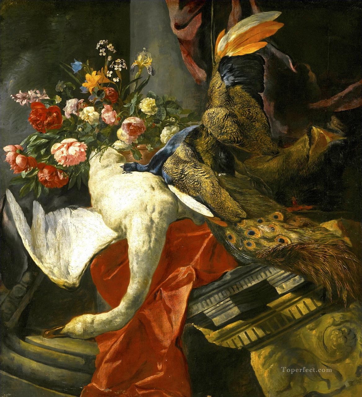 dead swan peacock and flowers birds Oil Paintings